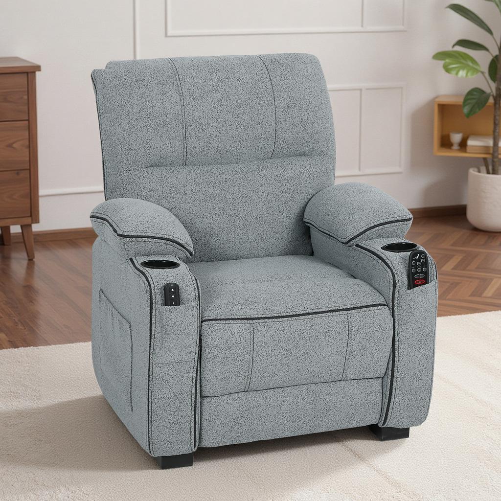 Electric Massage Recliner Armchair with Vibration, Heat, Whisper-Quiet Motor, Memory Function, Velvet Power Reclining Chair with Spring Pack