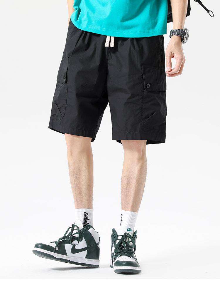 Cool combed cotton summer thin shorts men's loose mid length straight leg workwear cropped pants