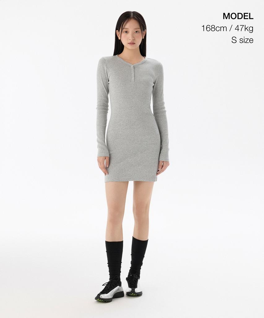 Musinsa Standard Woman Women'S Ribbed Y-Neck Long Sleeve Mini Dress [Medium Grey]