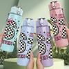 1PC 67 Checkerboard Retro Number Print 750ml Color Plastic Sports Water Bottle Leakproof Flip Straw Lid Suitable for Sports Office Home Use