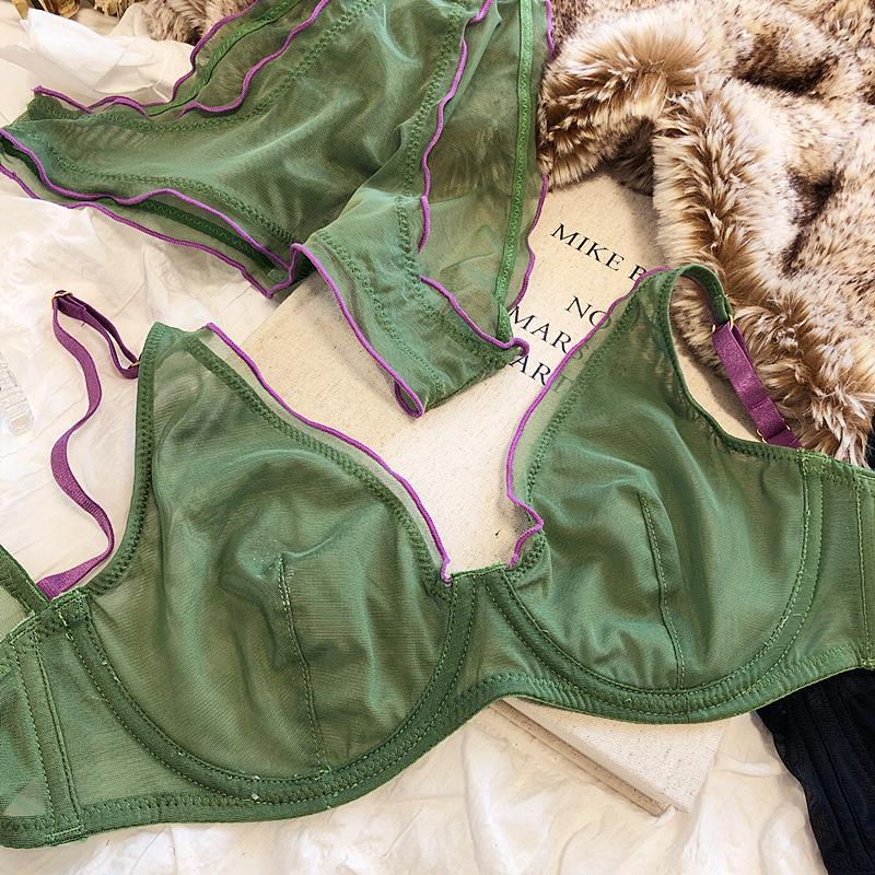 Bralette francese ultra sottile per intimo da donna Top reggiseno push up sexy a V profondo Set intimo e mutandine traspiranti comfort estivo