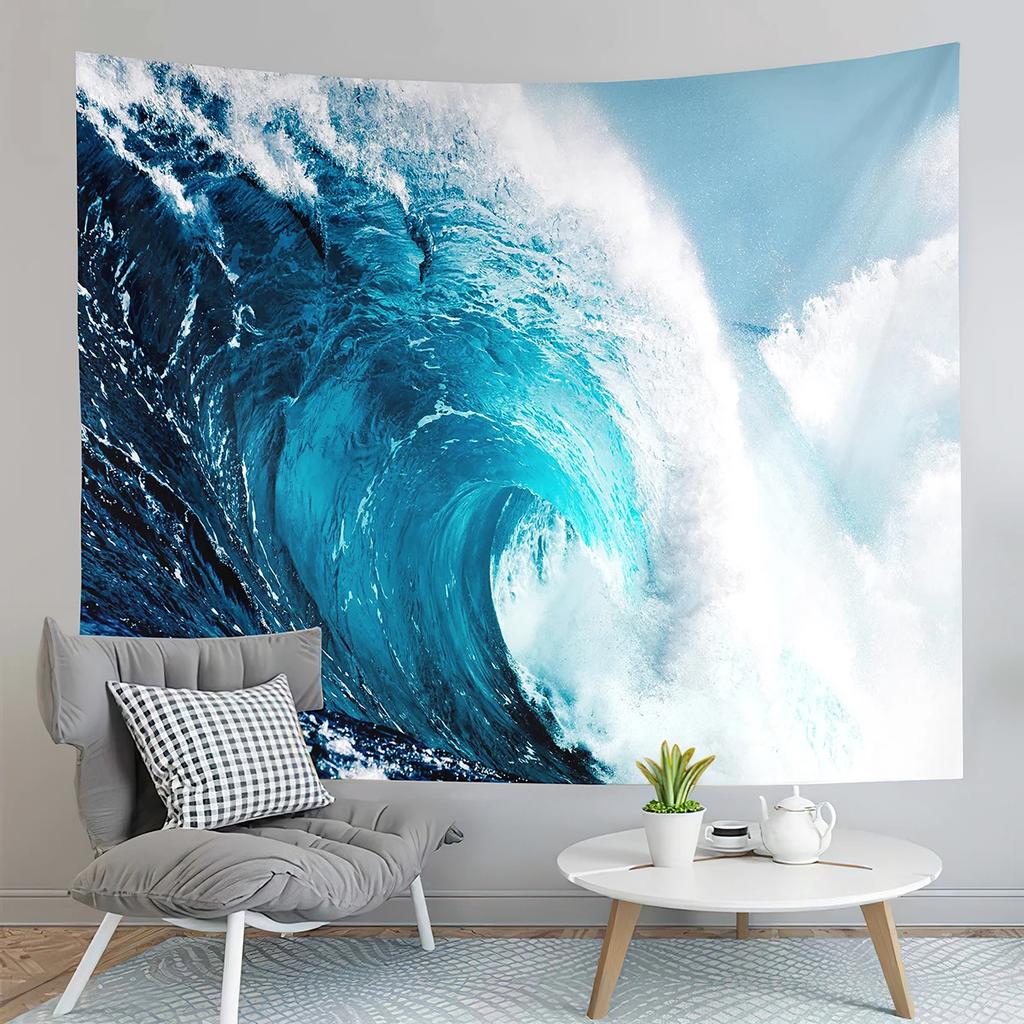Blue Ocean Waves Tapestry Sea Sunset Scenery Tapestry Nature Art Tapestry Home Living Room Bedroom Wall Modern Art Tapestries
