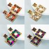 Alloy Geometric Layered Earrings With Sparkling Rhinestones For Fashion Women