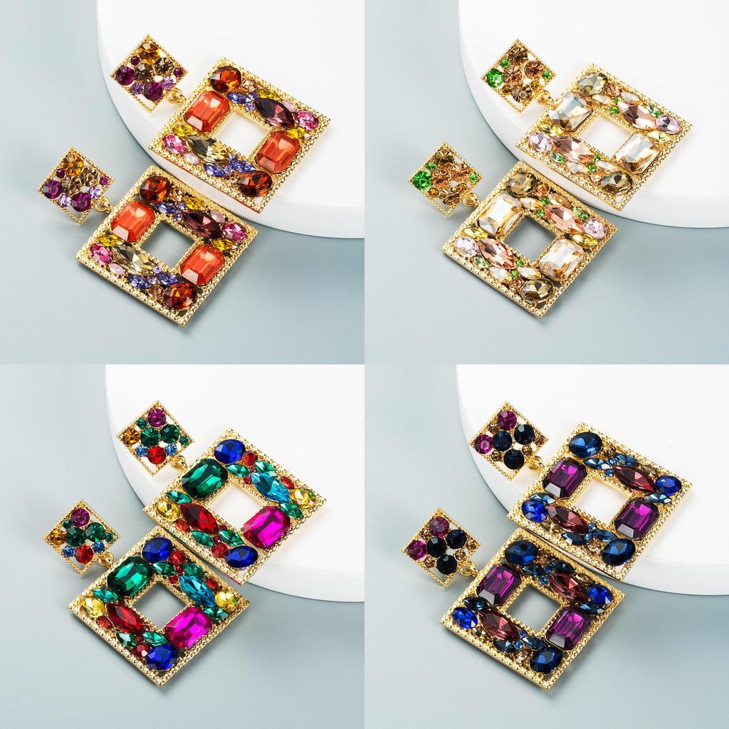 Alloy Geometric Layered Earrings With Sparkling Rhinestones For Fashion Women