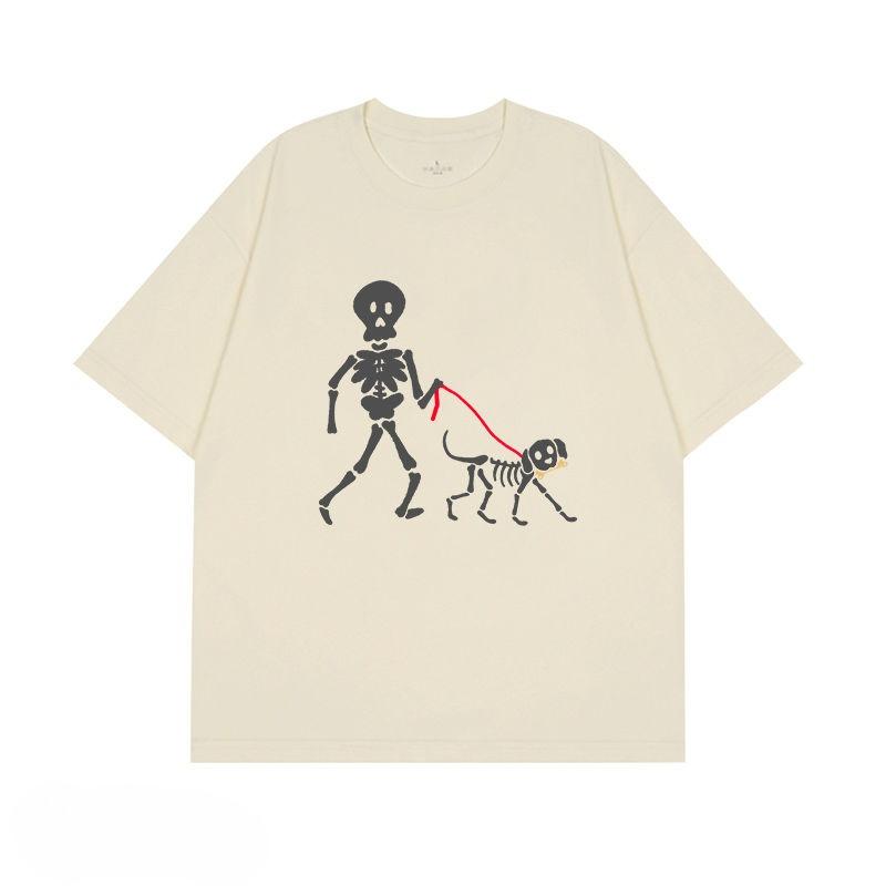 Skull Man Walking Dog Pattern Print Men's T-Shirt Summer Vintage Kawaii Men Women Surfing Beach T-Shirt Breathable Casual Top