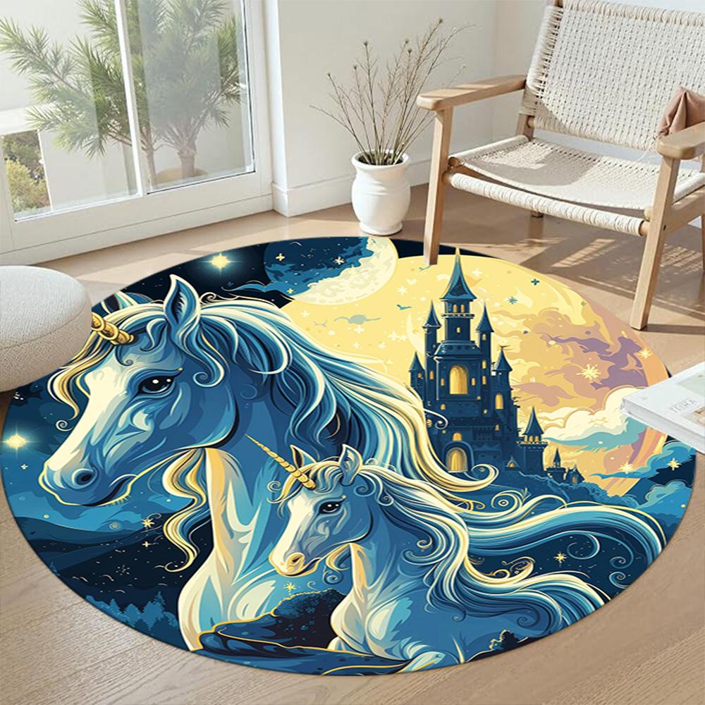 Unicorn Round Area Rug Suitable for Game Room Hallway Balcony Decorate room Antislip Round Carpet Decorate Offices Best for Christmas