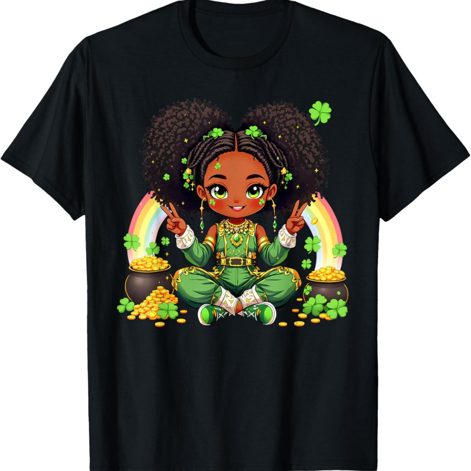 

Black Irish Afro Black Girl African American St Patricks Day T-Shirt S