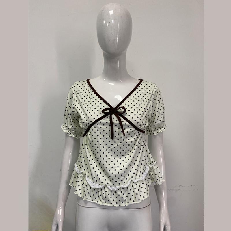 

Топ женский летний в горошек, Y2K, Харадзюку, кэжуал, ретро, уличный стиль M белый