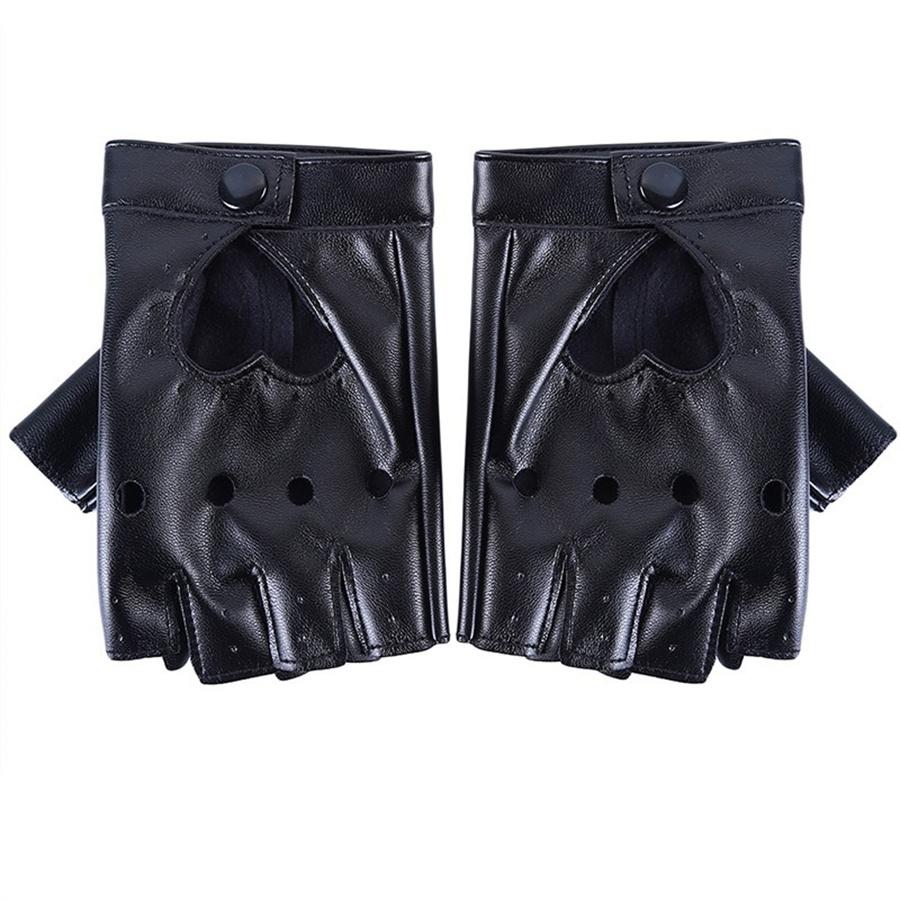 Heart Cutout Fingerless Gloves, Punk Faux Leather Gloves for Cosplay & Halloween L