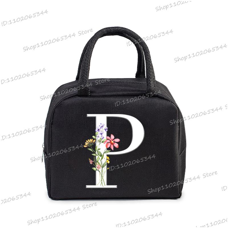 1Pc Portable Lunch Bag Wildflower Alphabet ABCD..Cooler Ice Pack Lunch Box Insulation Package Insulated Thermal Unisex Lunch Bag