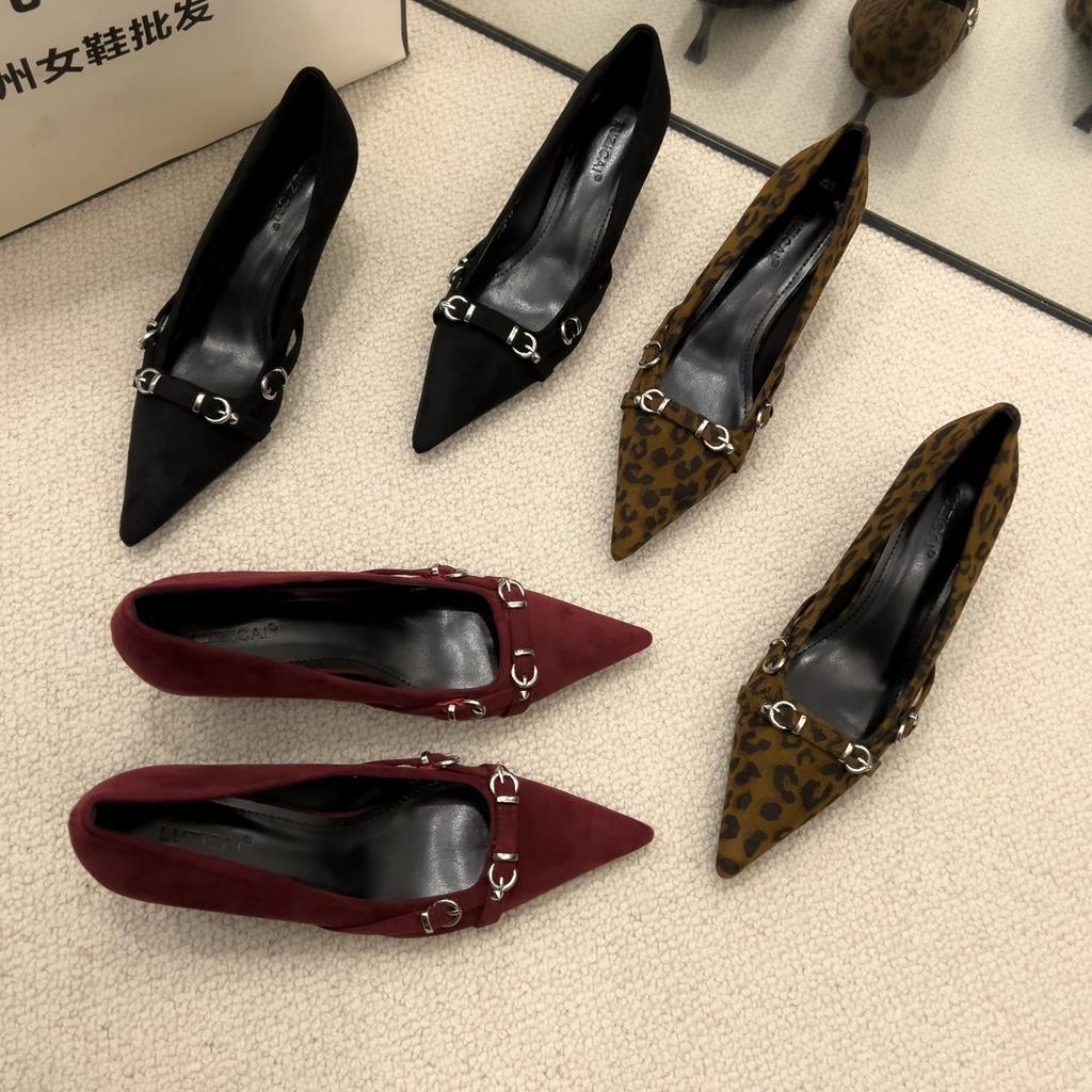 Niche design sense versatile pointed thin heel high heels 2025 sexy metal buckle commuter shallow mouth versatile single shoes