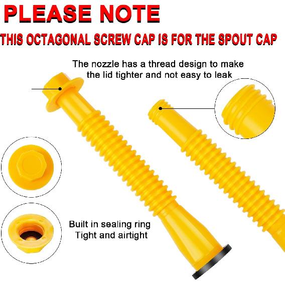 Gas Can Spout Replacement, (5 Kit-Yellow) Gas Can Nozzle Suitable For Most 1/2/5/10 Gal Oil Cans, Flexible Gas Spout Replacement, Fuel Can Pour Spout