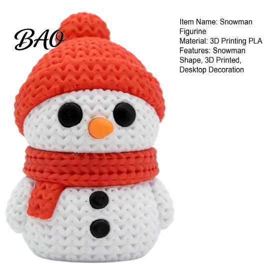 Christmas Snowman Ornament 3D Printed Knitted Figurine, Statue with Red Knit Festive Decor Hat and Scarf, Mini Sculpture for Holiday Desk Decoration