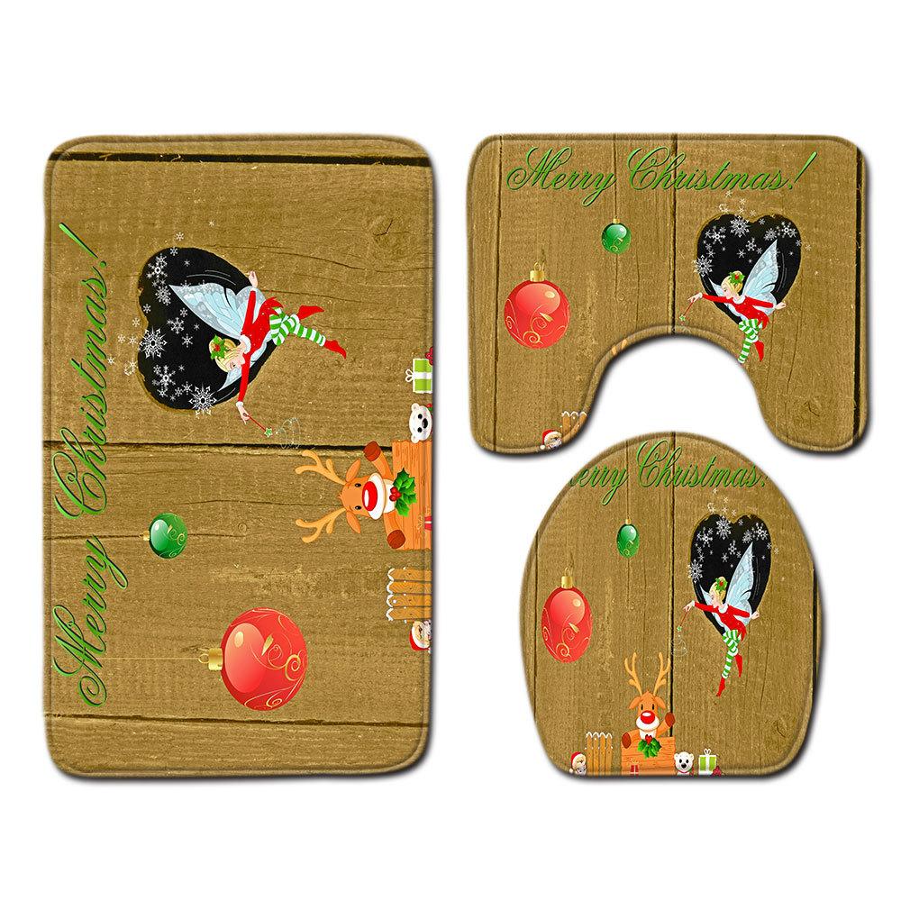 Christmas Bathroom Floor Mat Toilet Three-Piece Set