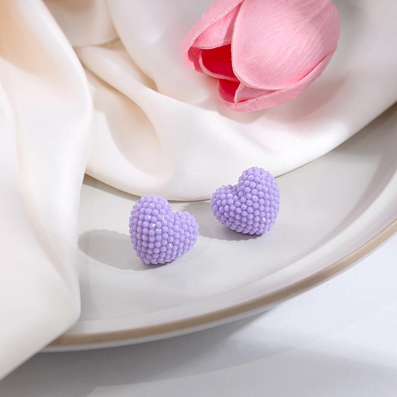 Silver Heart Stud Earrings: Fresh, Simple Geometric Design with Convex Surface and Cute Dangle Style