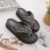 Fashion Height Slides Open Toe Rhenstone Black Indoor Women's Slippers and Ladies Sandals Shoes On Beach Platform Flip Flops Outside B G