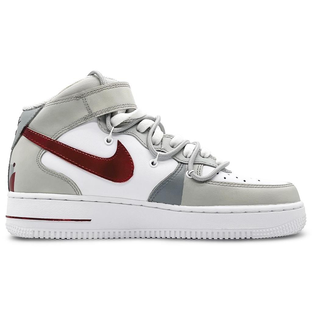 Nike Air Force 1 '07 Air Force 1 Slip Resistant Abrasion Resistant Mid top Skateboard Shoes Men's Gray Red White CW2289-111(Team131-)
