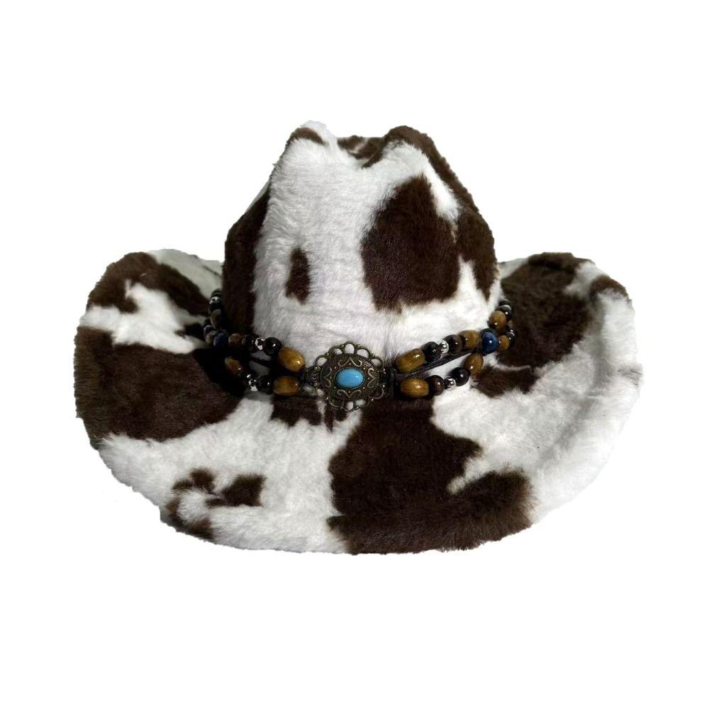 Soft Plush Faux Fur Cowboy Hat Wide Brim Windproof Cowboy Cap Western Cowboy Hat For Men Women
