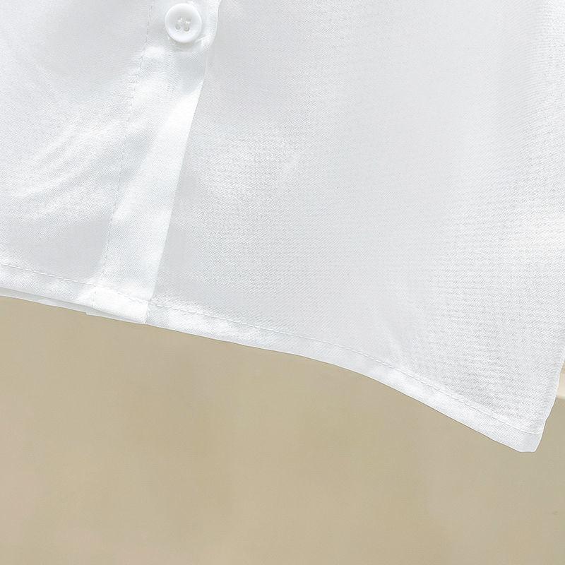 Abbigliamento estivo per bambini Camicie a maniche corte in pizzo dolce Camicie casual Camicie per bambini Moda per ragazze Colletto rovesciato Camicie in tinta unita