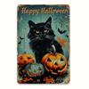 Lot de panneaux métalliques Halloween Chat Noir et Citrouille Décoration Murale en Fer pour Maison Café Bar Bureau