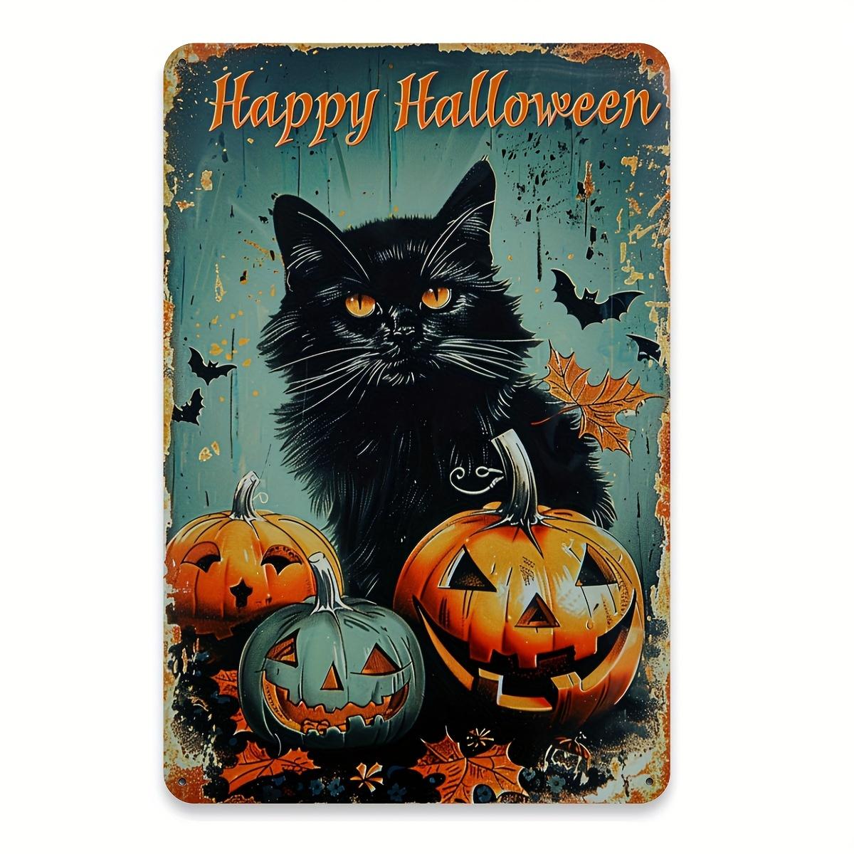 

Pack of Halloween Black Cat and Pumpkin Metal Tin Sign Iron Wall Art Decor for Home Cafe Bar Office 20x30cm（7.8x11.8inch）