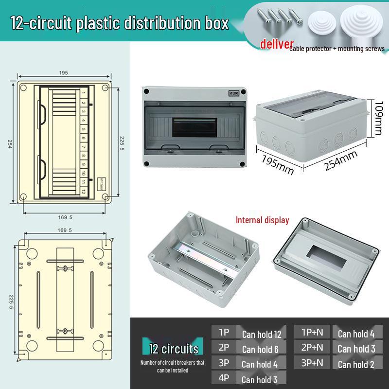 HT-Circuit Waterproof Outdoor Distribution Box for Construction and Household Electric Metering, Surface Mounted Switch Box.