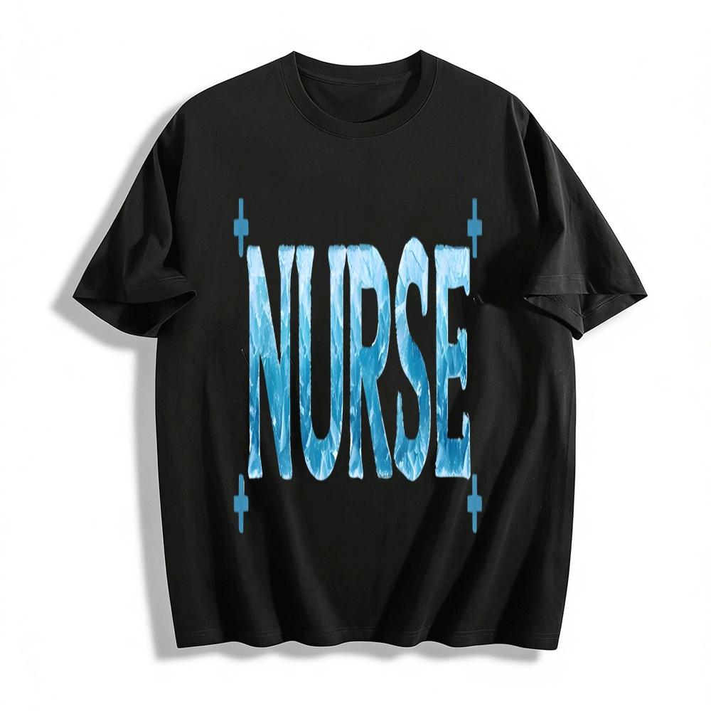 

Nurse Ice Texture Print Casual Crew Neck Short Sleeve T-Shirt Pure cotton T-shirt XXS
