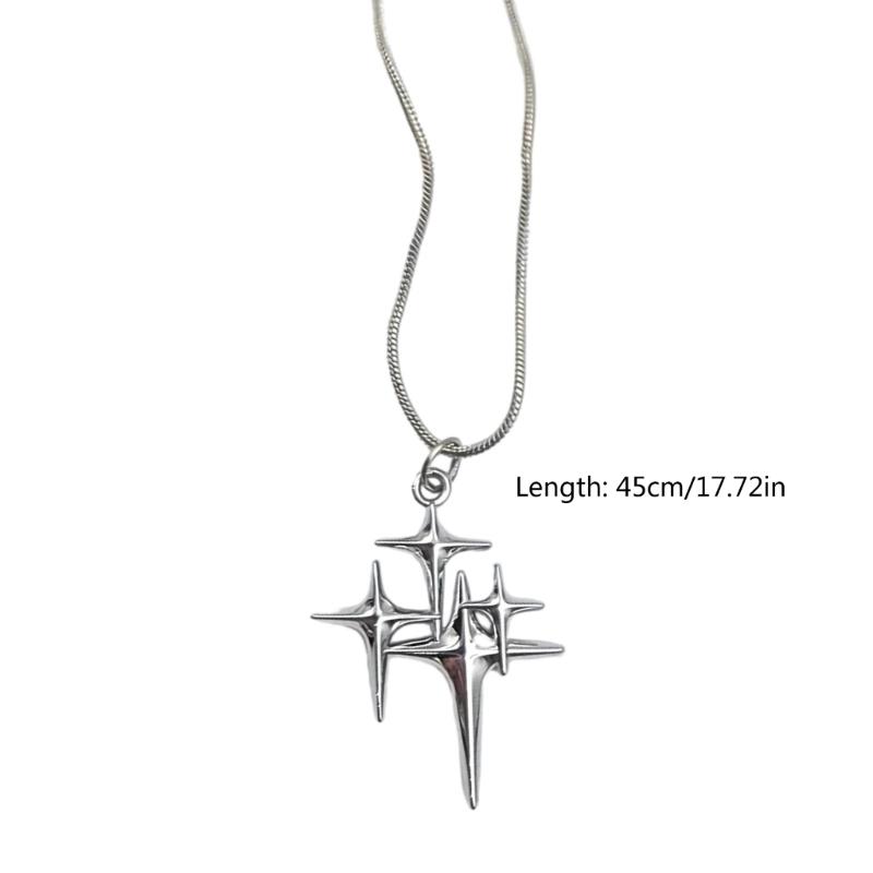 Fashion Four-Pointed Star Necklace Clavicle Chain Smooth Cross Pendant Necklace Wedding Party Jewelry for Women Girls