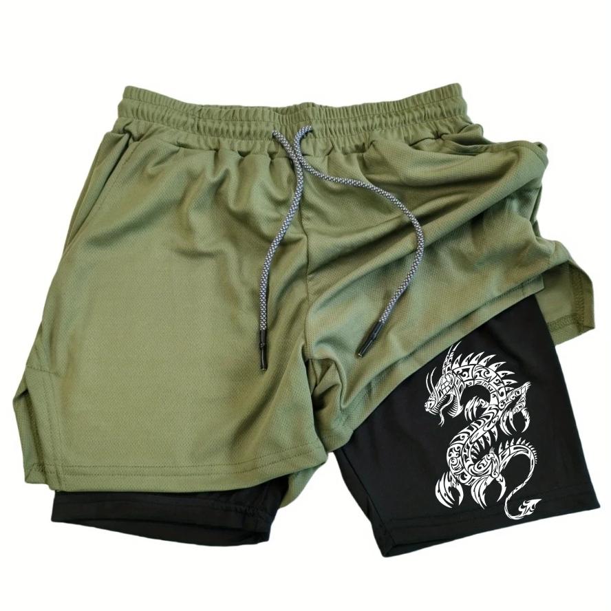 Dragon Muay Thai Kick Boxing MMA Shorts Men Women Unisex Casual Sportswear Double Layer Quick Dry Breathable Training Sport Gym Fitness Workout