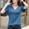 Women's Korean Style Loose Bamboo Cotton V-Neck Printed Half-Sleeve T-Shirt