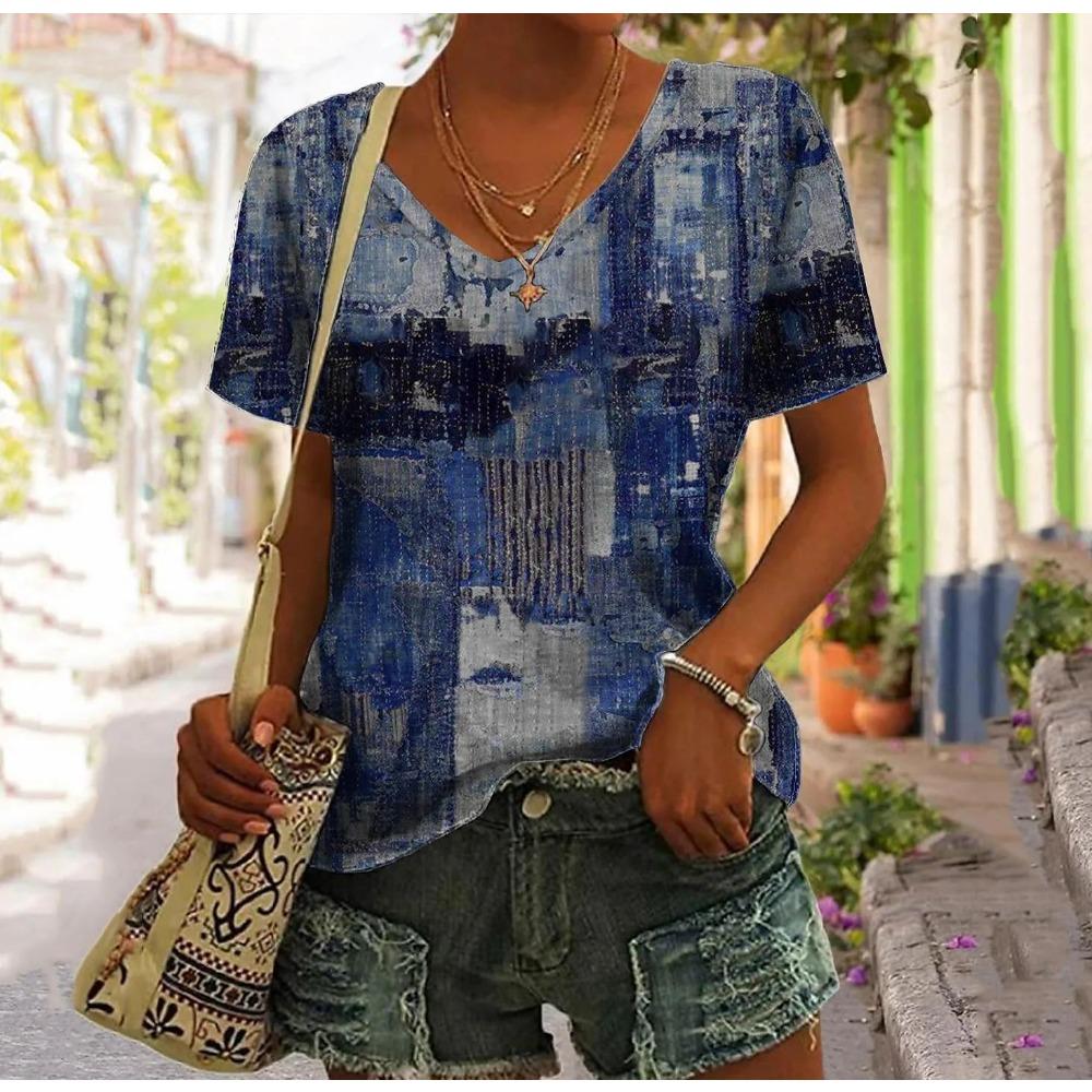 Retro T-shirt Women's Harajuku Clothes Summer Casual Short-sleeved Girl Shirt Floral Print Women's Oversized Top