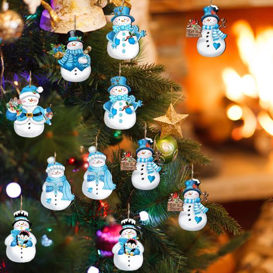 12Pcs Christmas Wooden Snowman Hanging Decoration Farmhouse Rustic Holiday Party Winter Xmas Tree Cartoon Snowman Hanging Ornament