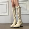 Winter Stretch Slim Women Knee High Boots Fashion Square Toe Belt Buckle Shoes Ladies Thick Heel Knight Long Booties