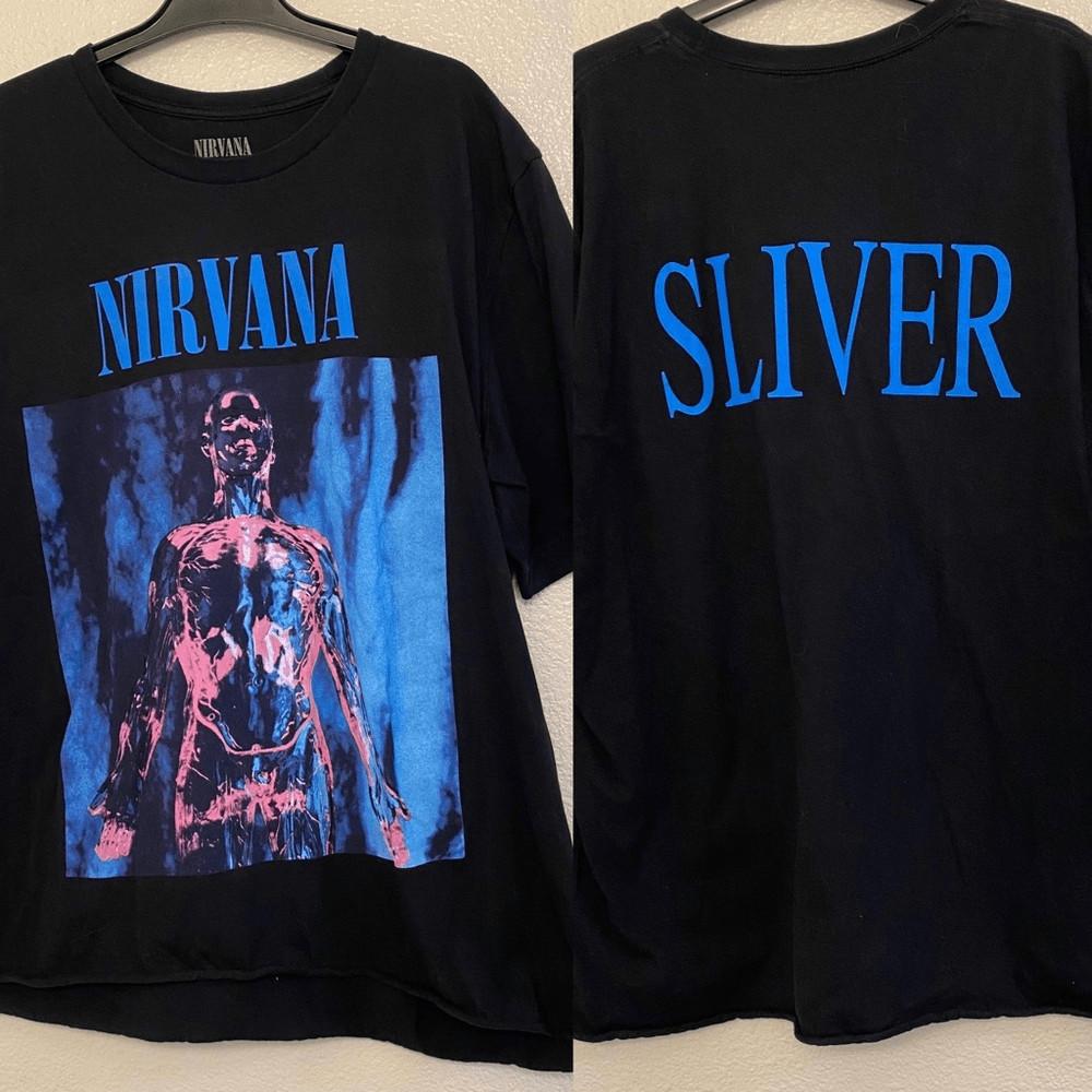 Nirvana Sliver band concert Tshirt short sleeve crewneck black graphic unisex XL S