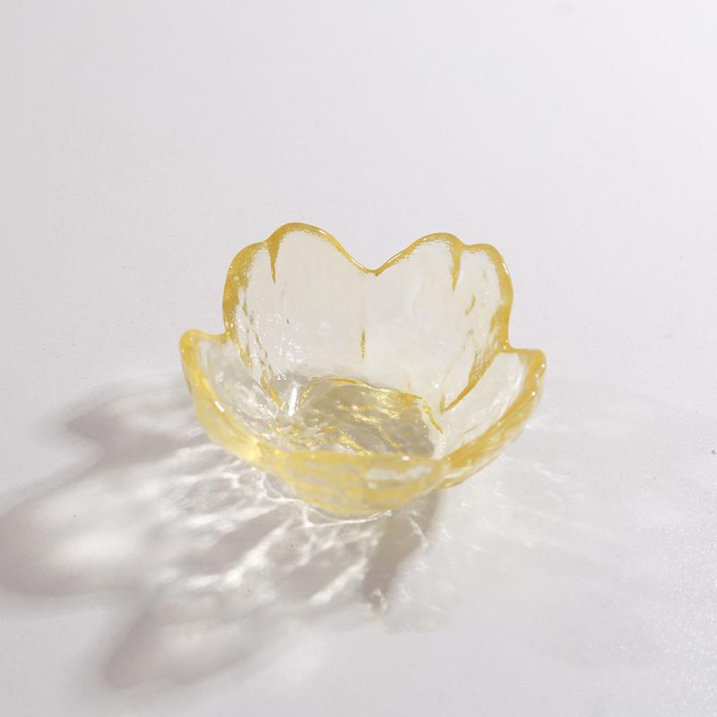 Small Glass Dish Nordic Style Gold Inlay Glass Sauce Bowl Mini Japanese Cherry Blossoms Seasoning Plate For Ice Cream Fruit Sala