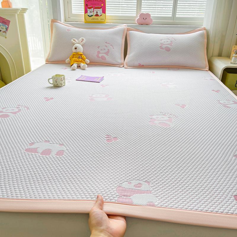 Summer Nude Ice Silk Cooling Mat Set: 3-Piece, Soft, Machine-Washable, A-Class Fitted Sheet