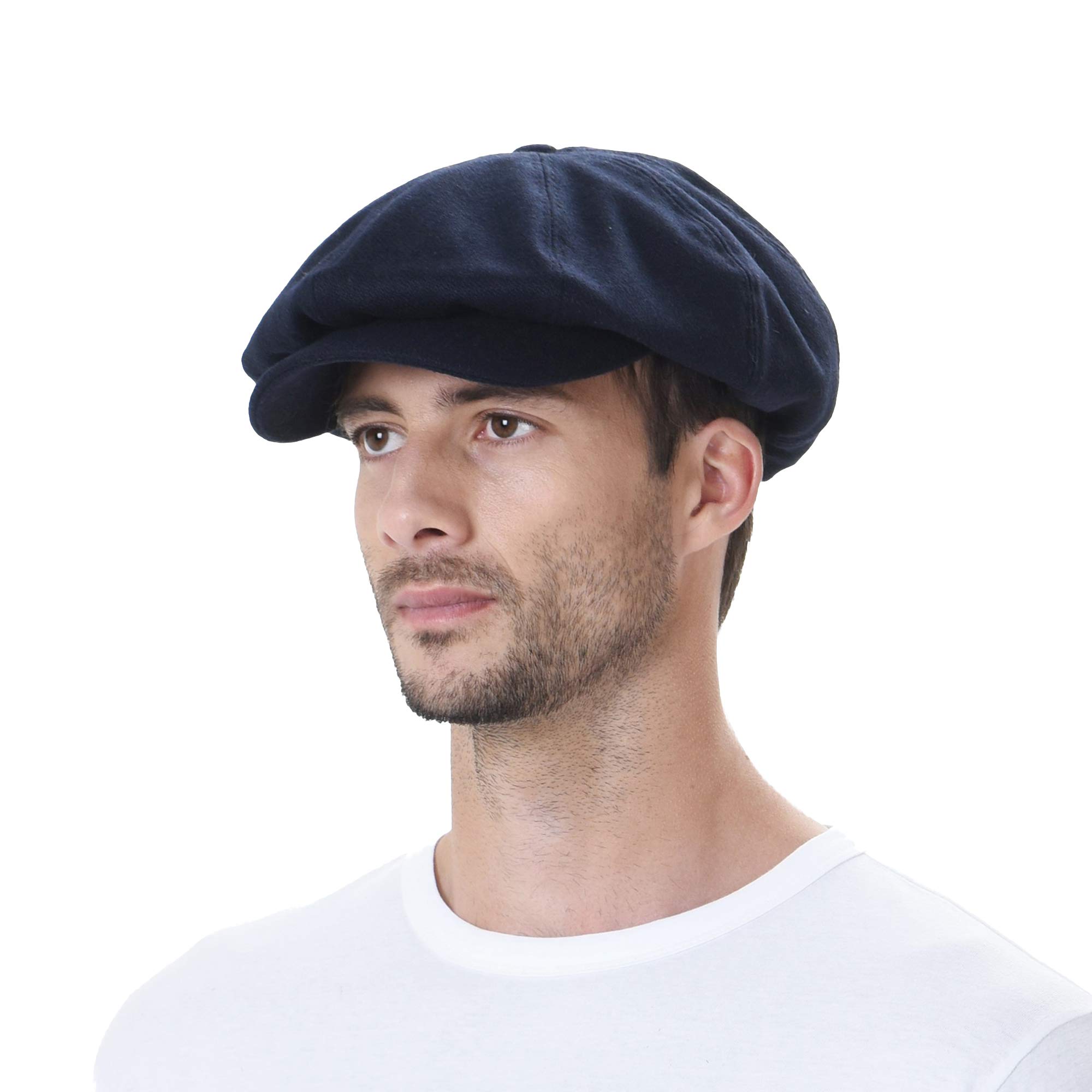 [Withmoons] Wool Plain Simple Casquette Baker Boy 8-Panel Flat Cap for Women and Men SL3458 (Navy)