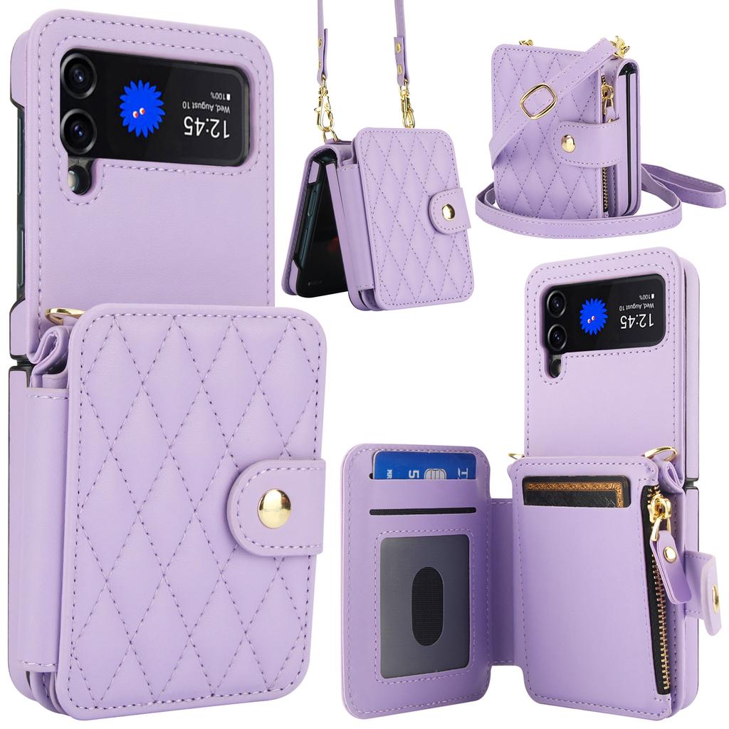 Crossbody Wrist Strap Wallet Card Holder Phone Case for Samsung Galaxy Z Flip 7 6 5 4 Flip6 Flip5 Flip4 Flip3 Leather Bag Cover