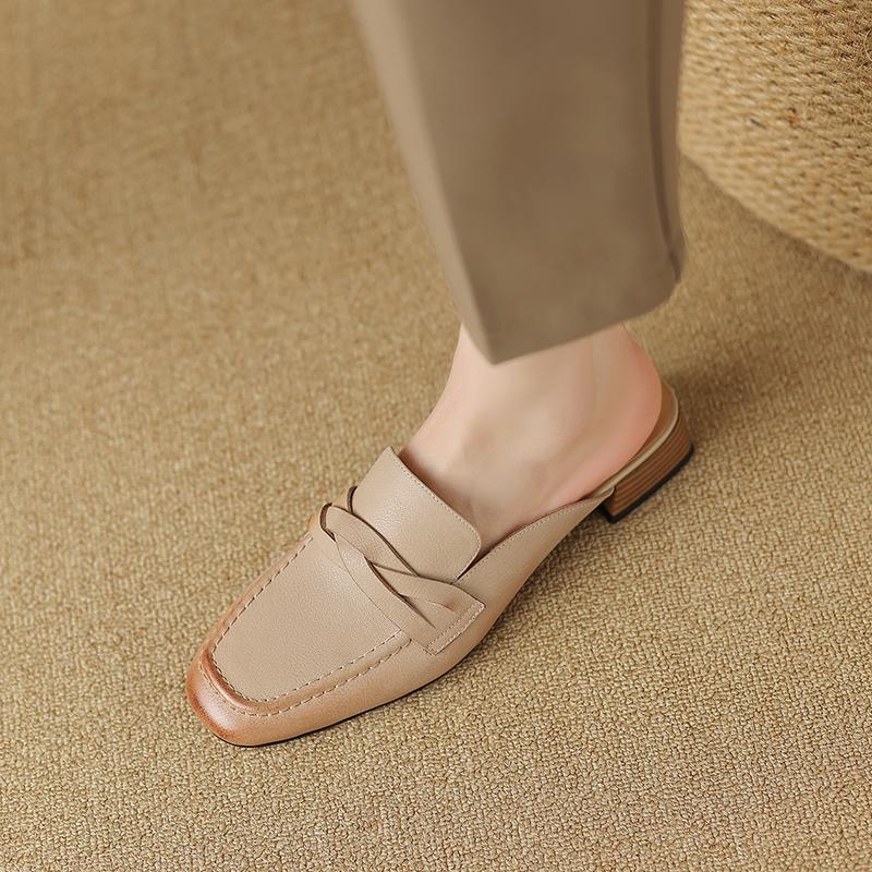 Women Sandals  Office Ladies Casual Women Pumps High Quality Genuine Leather Mules Low Heels Slippers Shoes Woman 2024 Summer