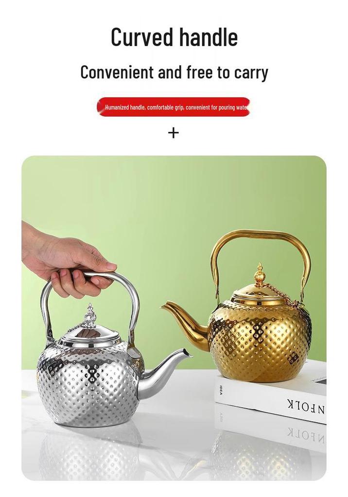 Bobo Pot Hammered Stainless Steel Teapot with Strainer - Vintage Middle Eastern Spherical Design for Restaurant and Home Use