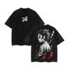 Summer Casual Daily Outfit for Anime Short-sleeved Retro Washed T-shirt, Loose Fit Demon Slayer Anime T-shirt
