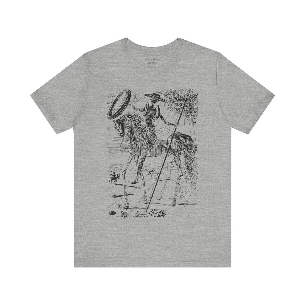 Don Quijote, Salvador Dali Kunst T-Shirt, Miguel de Cervantes T-Shirt, Roman Bücherwurm, Surrealistische Skizze Unisex Jersey Kurzarm T-Shirt