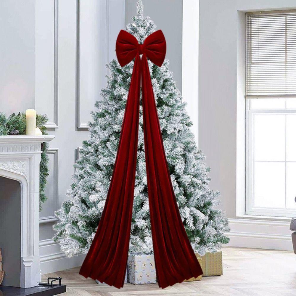 Flocked Super Large Christmas Tree Bow Extended Ribbon DIY Shopping Mall Christmas Tree Bow Reusable Christmas Tree Decoration