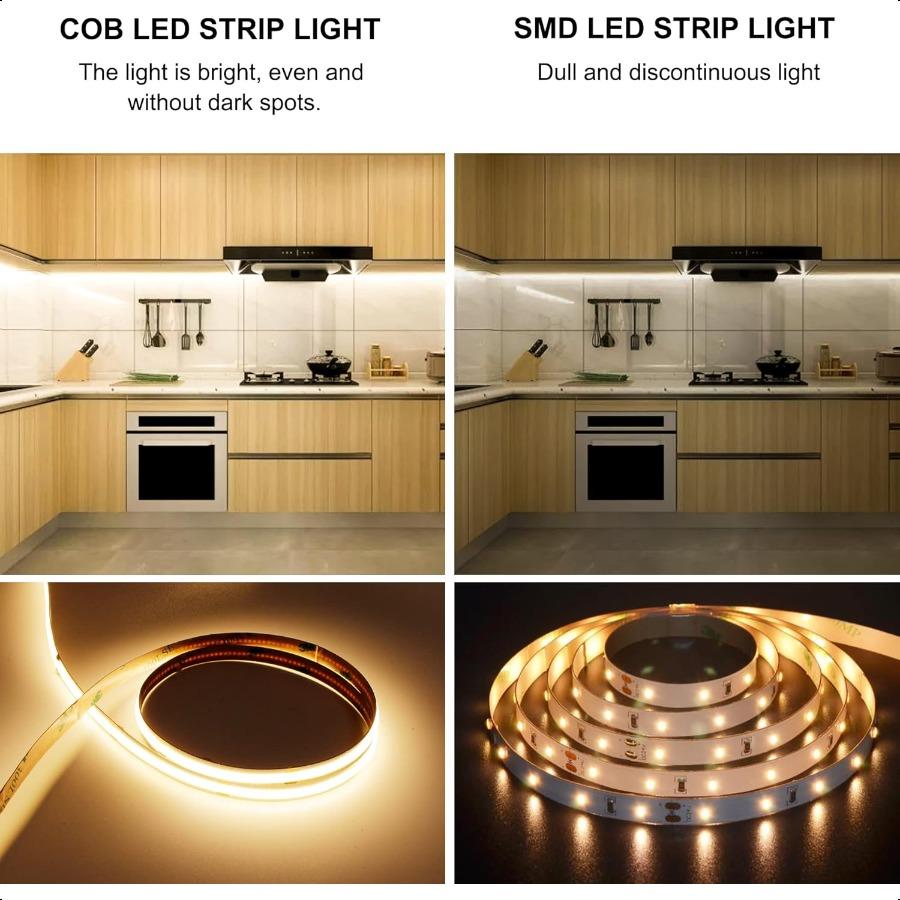 COB LED Strip Light Warm White High Bright LED Strips with 2400LEDs RF Remote and UL Power Ply 3000K Dimmable LED Lights for Be