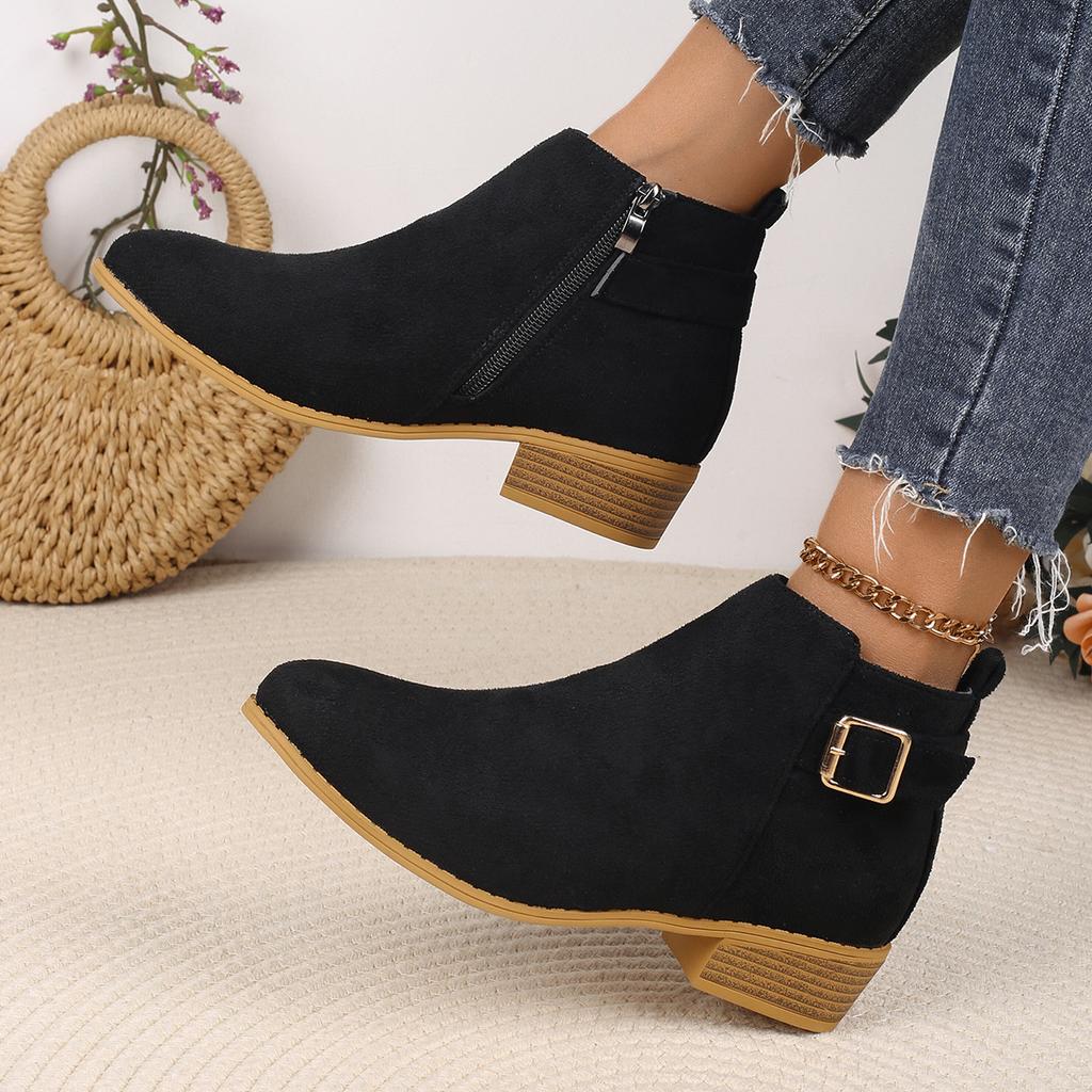 Winter new low-heeled Martin boots large-size fashion women's boots solid color low-top side zipper women's short boots