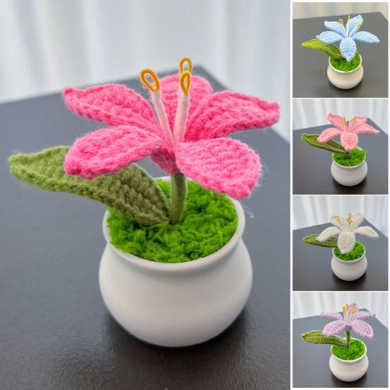 Tığ İşi Saksı Bitkileri Yapay Örgü Zambak Çiçeği Saksısıyla Birlikte El Yapımı Çiçek Hediyesi Anneye Öğretmene Kadın Arkadaşlara Doğum Günü Yıldönümü