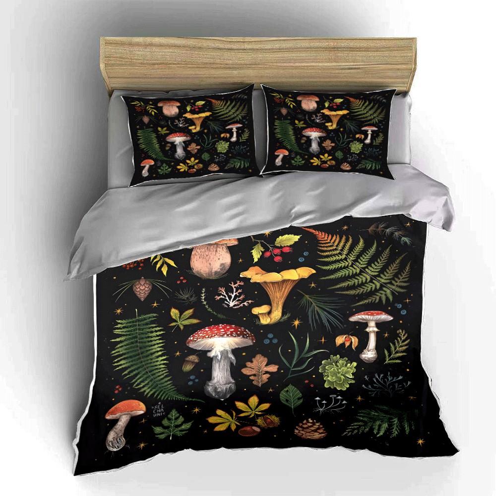 Mushroom Botanical Art Three-Piece Set Exquisite Three-Piece Bedding Set Gift For Kids And Adults EU Twin 135X200cm&set