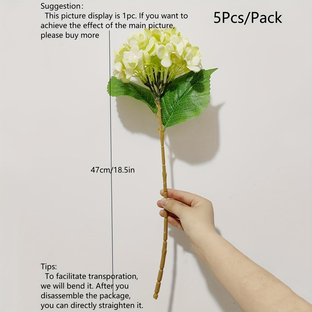 Elegant Realistic Artificial 5pcs Hydrangea Bouquet - Green & White Faux Hydrangea Stems for Wedding Centerpieces, Home Decor, and Party Arrangements