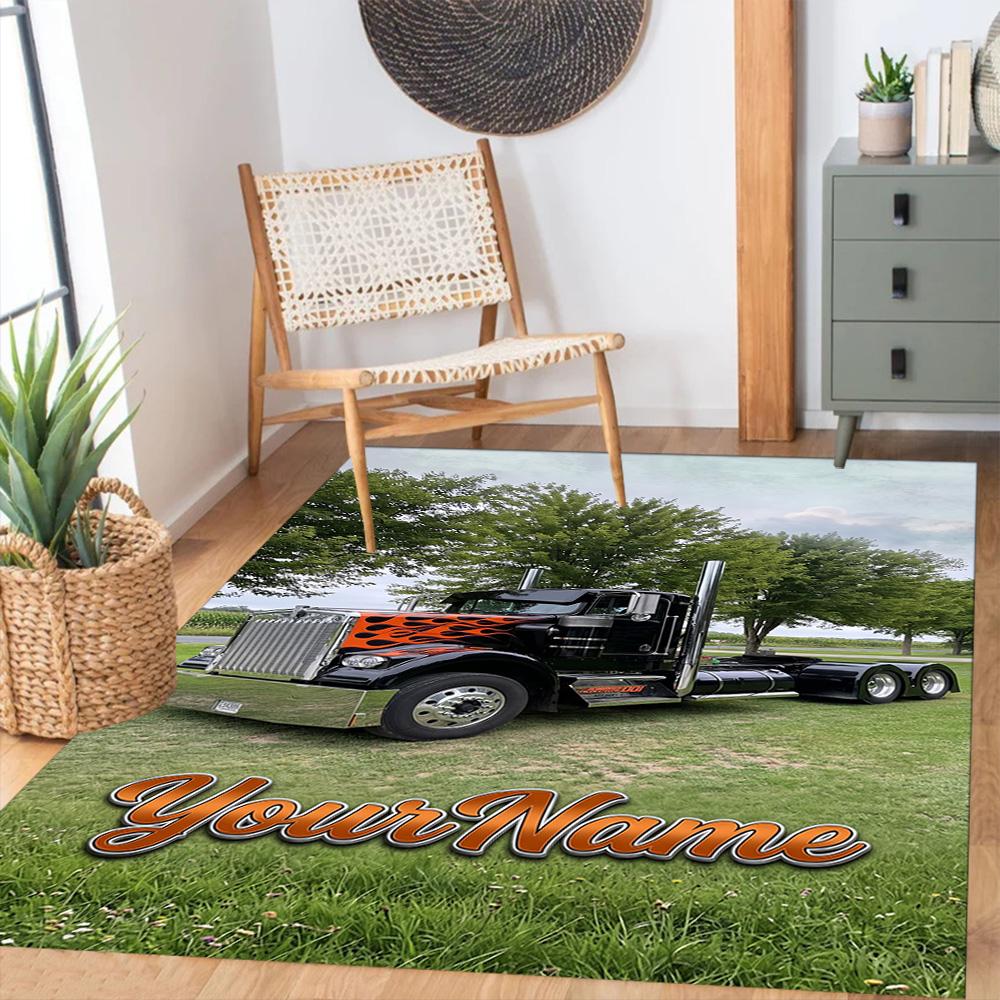 Peterbilt Heavy Trucks Customizable Name Area Rug Perfect for Game Room Living Rooms Foyer Balcony Anti-slip Rug Office home decor