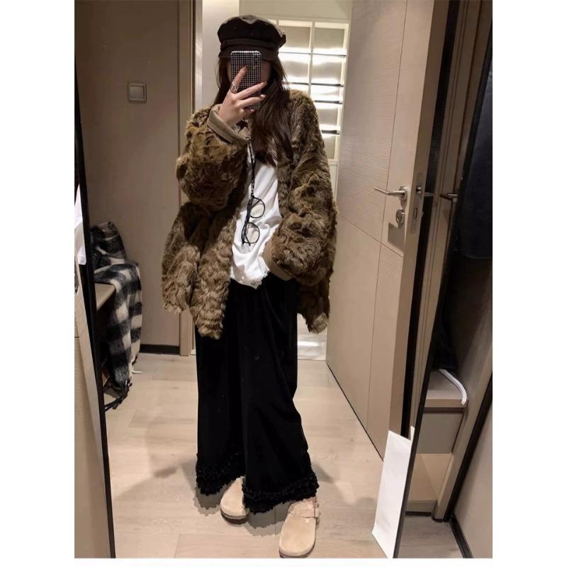 Manteau d'hiver chaud pour femme en fausse fourrure, coupe oversize, col en V, vêtement d'extérieur
